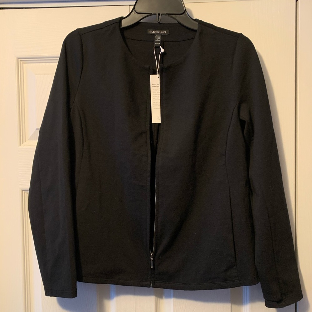 Eileen Fisher Ponte Zip-Front Jacket - Black.  Size XXS   NWT.